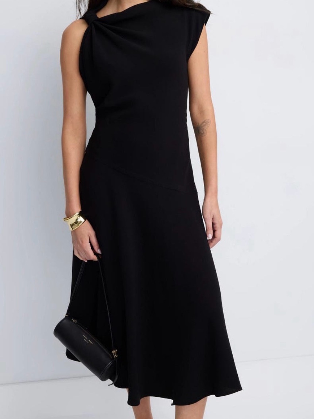 Proenza Schouler Rue Asymmetric Draped Crepe Midi Dress - Black